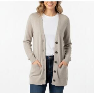 Lauren Ralph Lauren 100% Cashmere Gray Long V-neck Cardigan Sweater Academia S